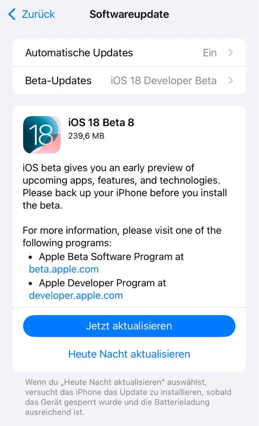 宜城苹果手机维修分享苹果 iOS / iPadOS 18 开发者预览版 Beta 8 发布 